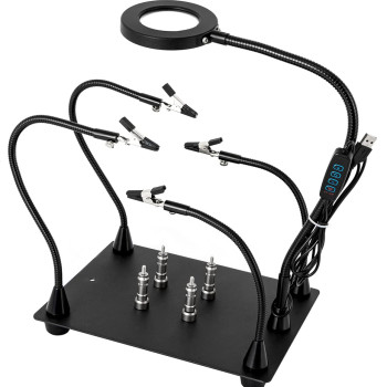 KAISI βάση πλακέτας PCB TE-808 με μεγεθυντικό φακό & βραχίονες, μαύρη