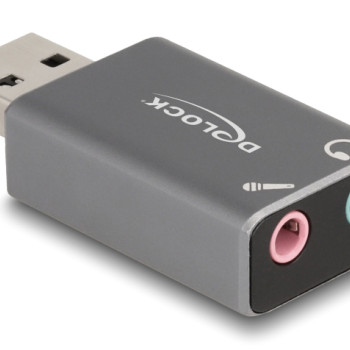 DELOCK εξωτερική κάρτα ήχου 66633, 2x 3.5mm, USB σύνδεση, γκρι