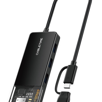 CABLETIME USB hub CT-HUBT5-PB, 4x θυρών, 10Gbps, USB/USB-C σύνδεση, μαύρο