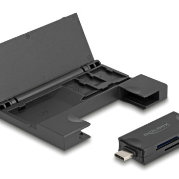 DELOCK card reader 91014 για SD & micro SD, με θήκη, USB/USB-C, 5Gbps, μαύρο