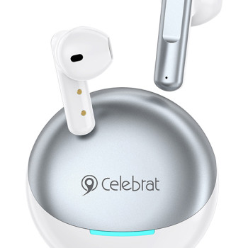 CELEBRAT earphones με θήκη φόρτισης W61, True Wireless, 13mm, 25/200mAh, λευκά