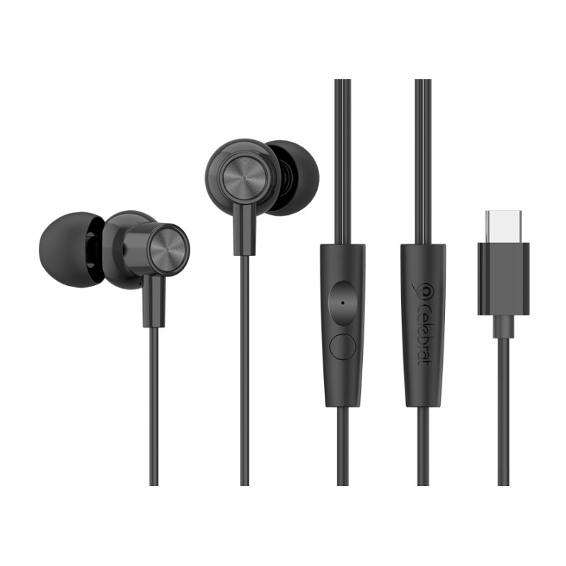 CELEBRAT earphones με μικρόφωνο G38, USB-C σύνδεση, 10mm, 1.2m, μαύρα