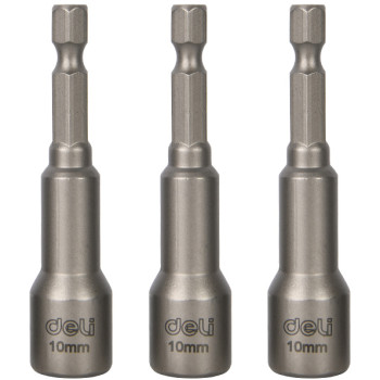 DELI σετ καρυδάκια DL4810T για δραπανοκατσάβιδο, μαγνητικά, 10mm, εξάγωνα, 3τμχ
