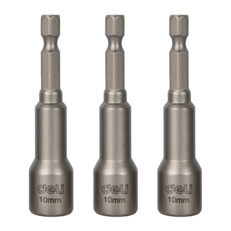 DELI σετ καρυδάκια DL4810T για δραπανοκατσάβιδο, μαγνητικά, 10mm, εξάγωνα, 3τμχ