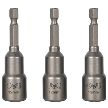 DELI σετ καρυδάκια DL4812T για δραπανοκατσάβιδο, μαγνητικά, 12mm, εξάγωνα, 3τμχ