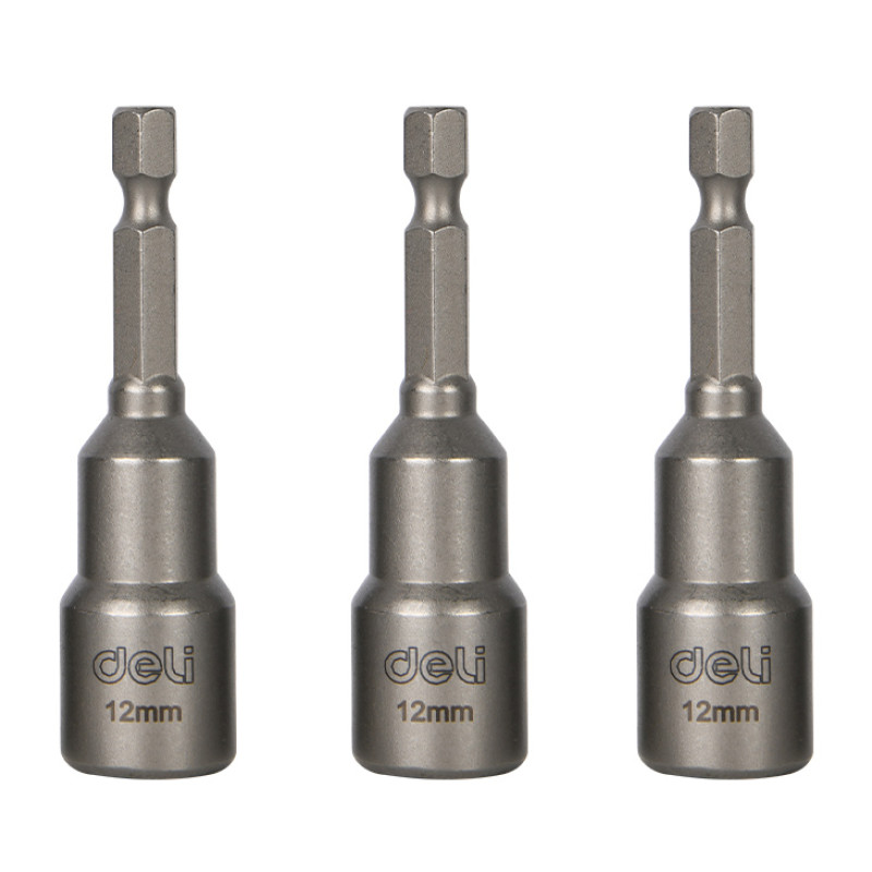 DELI σετ καρυδάκια DL4812T για δραπανοκατσάβιδο, μαγνητικά, 12mm, εξάγωνα, 3τμχ