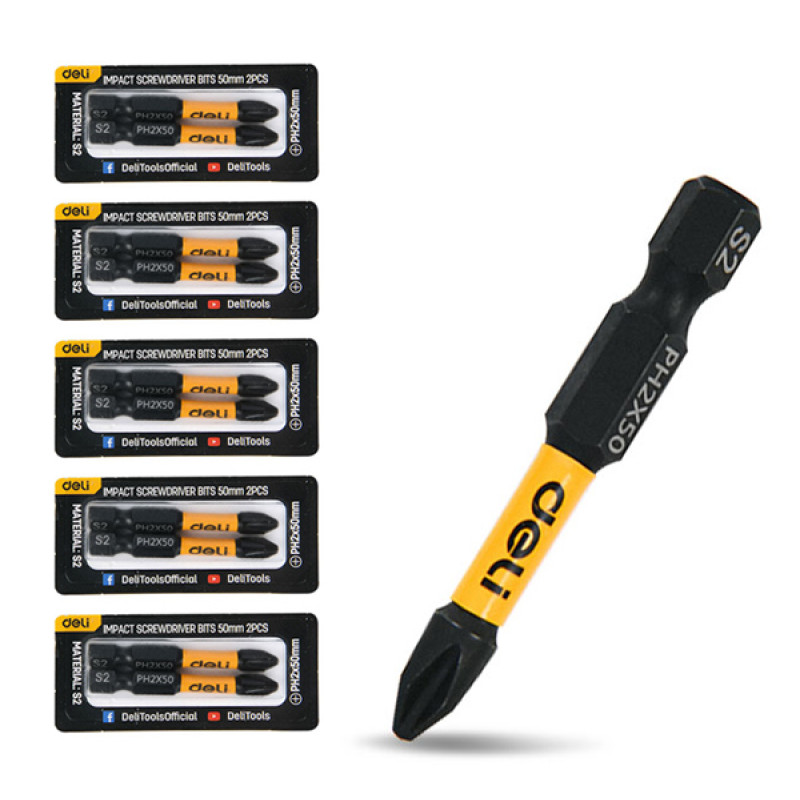 DELI σετ μύτες κατσαβιδιού DL501002Z για δραπανοκατσάβιδο, σταυρωτές, PH2x50mm, 10τμχ