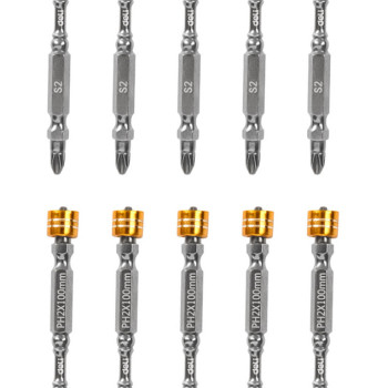 DELI σετ μύτες κατσαβιδιού DL255100 για δραπανοκατσάβιδο, διπλή κεφαλή, PH2x100mm, με μαγνητικό ring, 10τμχ