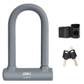 DELI κλειδαριά πέταλο ποδηλάτου με κλειδί DL508102, 126x196mm, γκρι