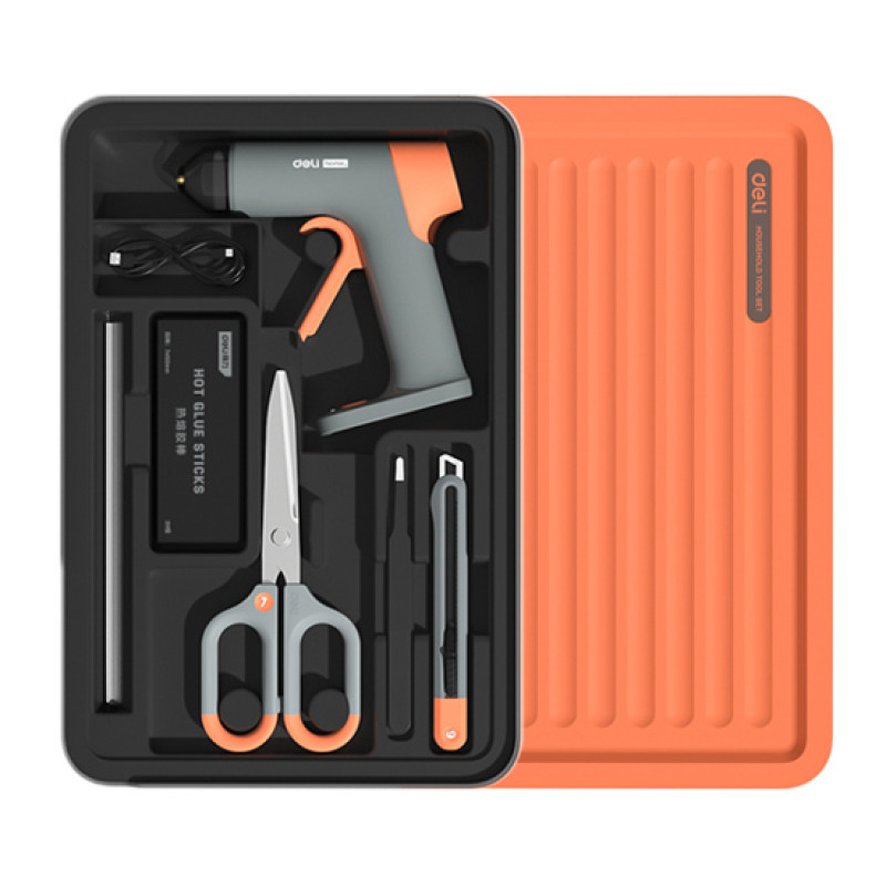 DELI σετ εργαλείων με πιστόλι θερμοκόλλησης H1001-C, 7τμχ