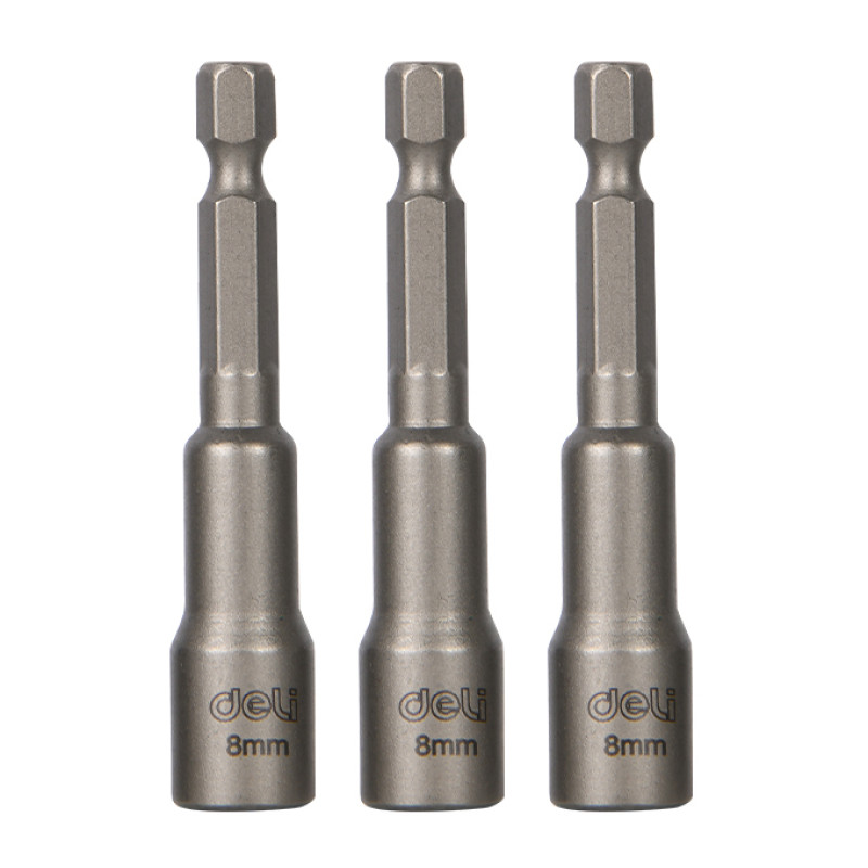 DELI σετ καρυδάκια DL4808T για δραπανοκατσάβιδο, μαγνητικά, 8mm, εξάγωνα, 3τμχ