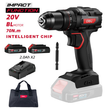 DELI κρουστικό δραπανοκατσάβιδο μπαταρίας DE-CZ20-1D2, Brushless, 20V, 2x 2Ah, 70N.m