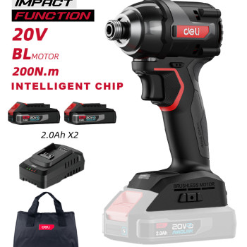 DELI παλμικό κατσαβίδι μπαταρίας DE-QZ20-1D2, Brushless, 20V, 2x 2Ah, 200N.m