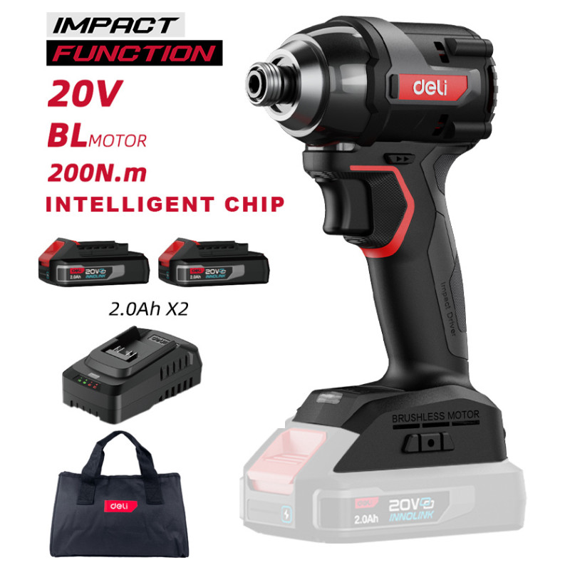 DELI παλμικό κατσαβίδι μπαταρίας DE-QZ20-1D2, Brushless, 20V, 2x 2Ah, 200N.m