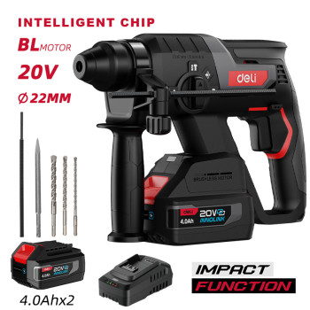 DELI κρουστικό σκαπτικό μπαταρίας DE-DC20-2D4, Brushless, 20V, 2x 4Ah, 2J