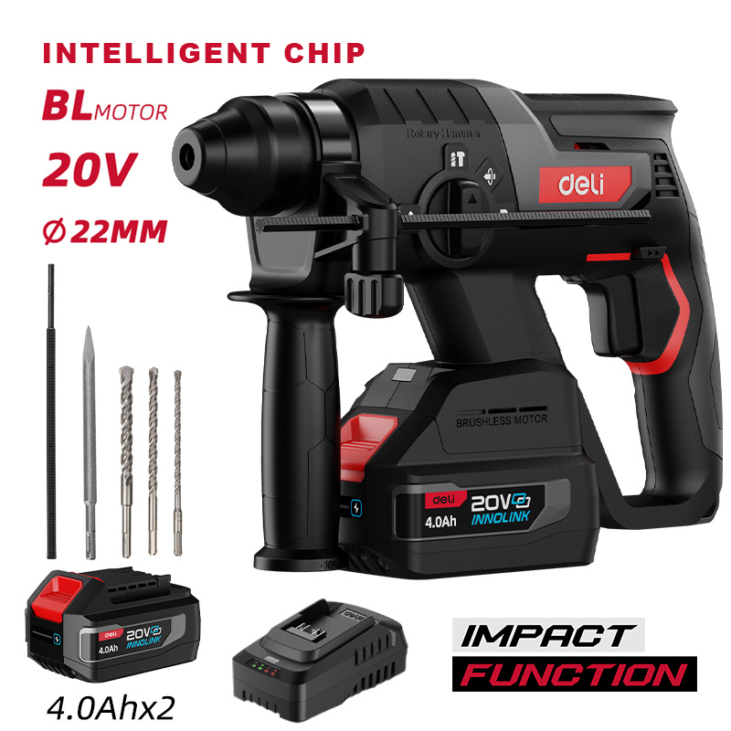 DELI κρουστικό σκαπτικό μπαταρίας DE-DC20-2D4, Brushless, 20V, 2x 4Ah, 2J