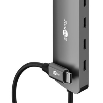 GOOBAY USB hub 76565, 4x θυρών, USB 3.2, 10Gbps, USB-C σύνδεση, γκρι
