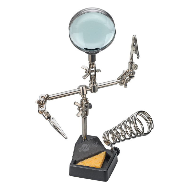 GOOBAY βάση στήριξης πλακέτας 76560 με μεγεθυντικό φακό & θέση για κολλητήρι, 2x βραχίονες, μαύρη