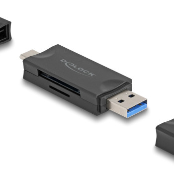 DELOCK card reader 91020 για SD & micro SD, USB/USB-C σύνδεση, 5Gbps, μαύρο