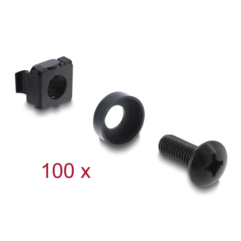 DELOCK σετ βίδες με παξιμάδια 42434 για rack, M6/16mm, μαύρο, 100τμχ