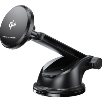 POWERTECH ασύρματος φορτιστής & βάση smartphone αυτοκινήτου PT-1492, Qi2, 15W, μαύρος