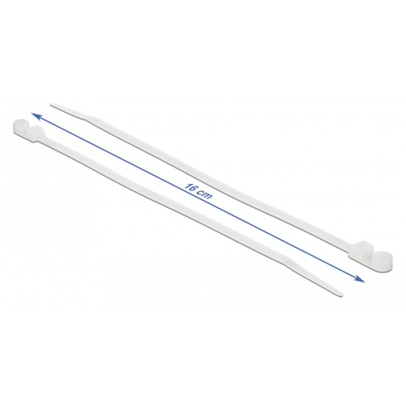 DELOCK Δεματικά καλωδίων 18944 με οπή στερέωσης, 160x4.8mm, λευκά, 10τμχ