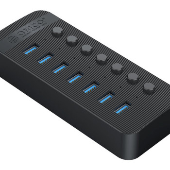 ORICO USB hub CT2U3-7AB με διακόπτες, 7x θυρών, USB 3.0, 5Gbps, USB σύνδεση, μαύρο
