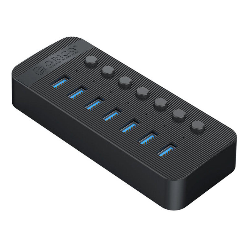 ORICO USB hub CT2U3-7AB με διακόπτες, 7x θυρών, USB 3.0, 5Gbps, USB σύνδεση, μαύρο