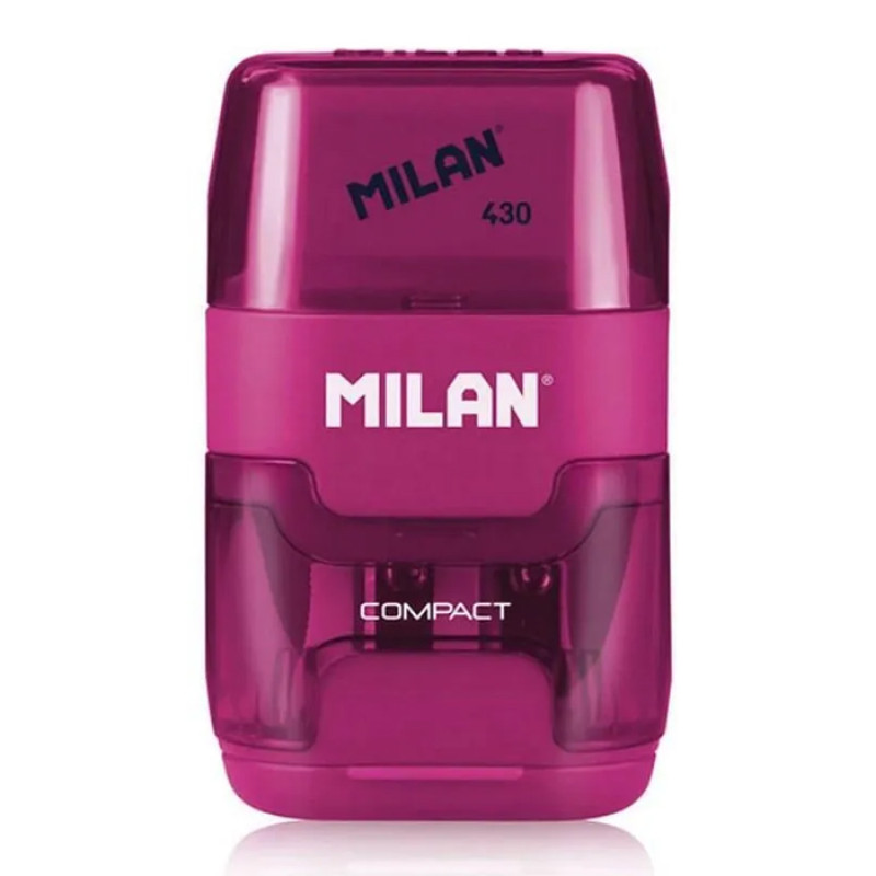 MILAN ξύστρα μολυβιών με κάδο & γόμα 1204703116, ροζ