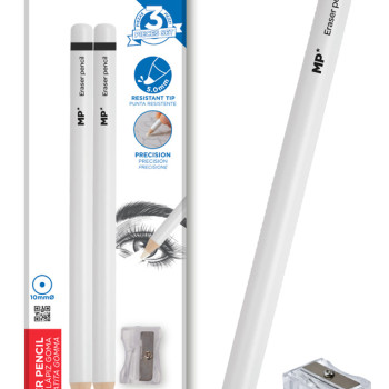 MP ξυλομπογιά PA1102 με ξύστρα, 5mm μύτη, στρογγυλό, λευκό, 2τμχ