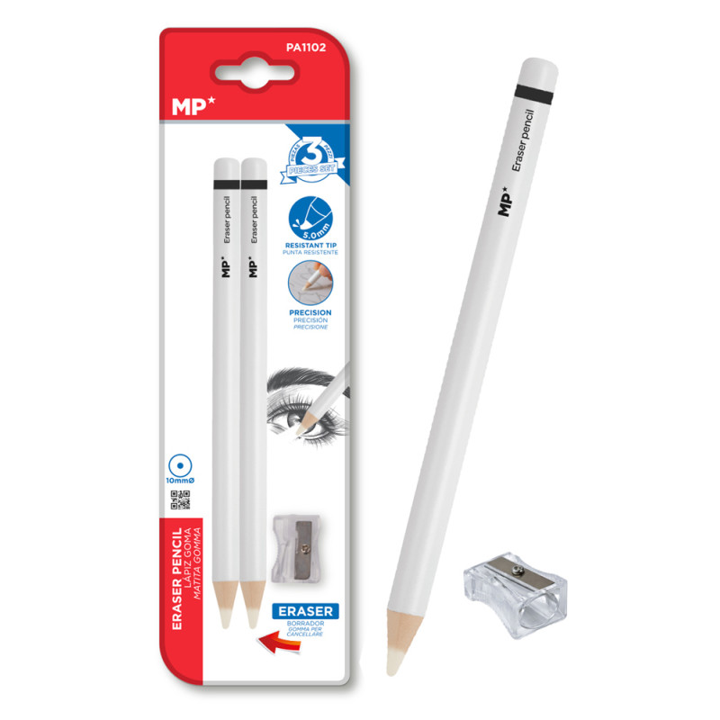 MP ξυλομπογιά PA1102 με ξύστρα, 5mm μύτη, στρογγυλό, λευκό, 2τμχ