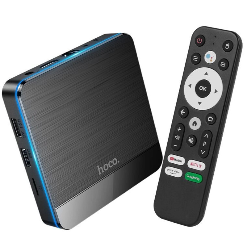 Hoco. DQ07 Primo TV Box 4K UHD 60Fps με WiFi RJ45 4GB RAM + 64GB ROM v5.0 Android 9 Δεν είναι συμβατό με εφαρμογές CosmoteTV και Netflix.